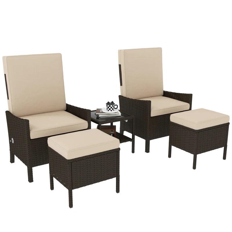 5 Piece Rattan Garden Furniture Set with Sofa Armchairs Footstools and Coffee Table