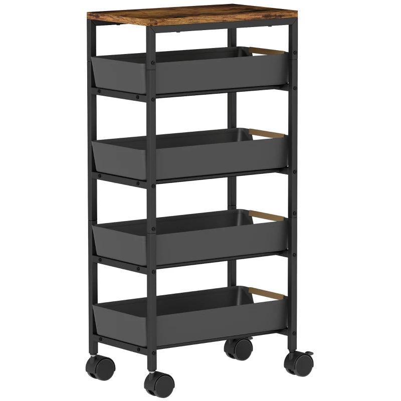 5-Tier Rolling Storage Cart with Wheels for Kitchen and Home Organization Black
