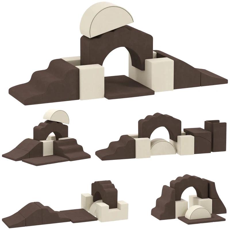 7 Piece Soft Play Set for Kids Indoor Climbing and Crawling Foam Toy Brown