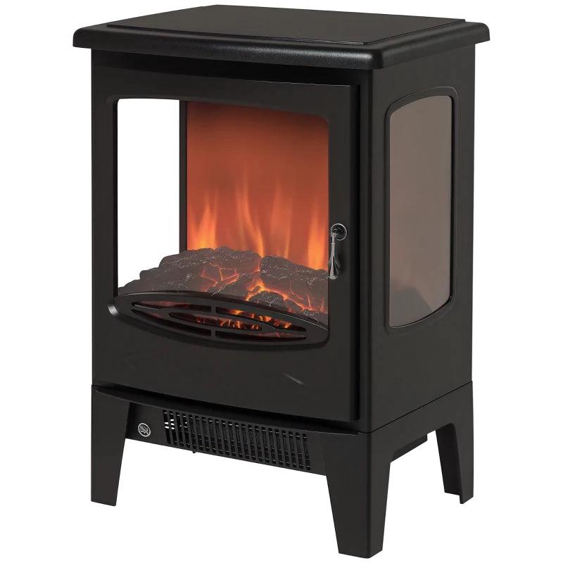 900W 1800W Freestanding Electric Fireplace Heater Adjustable Flame Tempered Glass Retro Design Safe Home Warmth
