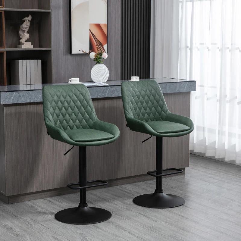 Adjustable Green Swivel Bar Chairs  Set of 2 with Back & Footrest for Counters & Breakfast Bars