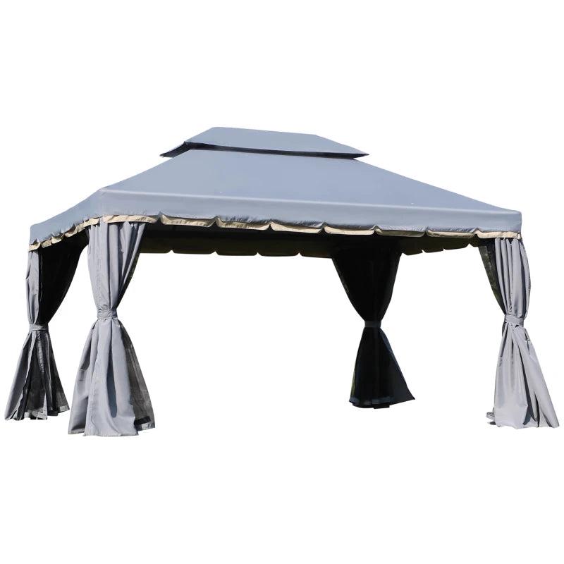 Aluminium 3x4m Garden Gazebo Canopy Shelter with Nets and Curtains for Outdoor Parties Grey