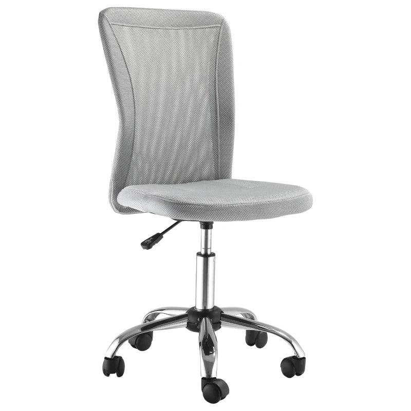 Armless Adjustable Office Chair with Rolling Wheels and Mesh Back for Home and Study Grey