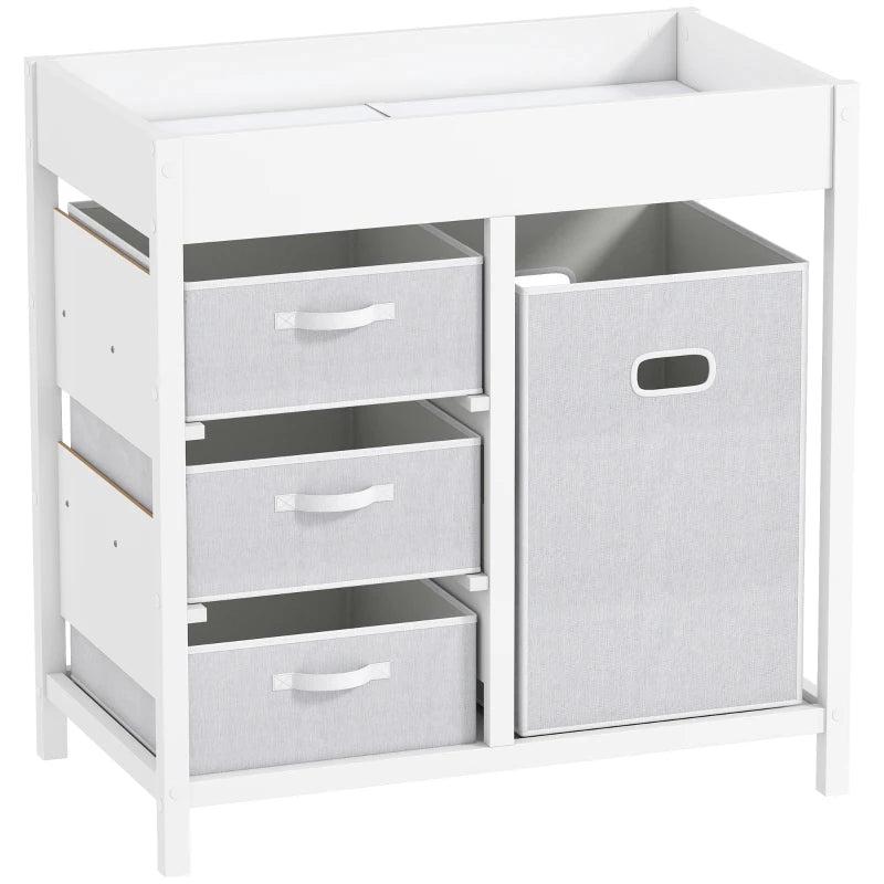 Baby Changing Unit with 4 Storage Drawers and Mat for Nursery Bedroom White 84 x 84.5 cm