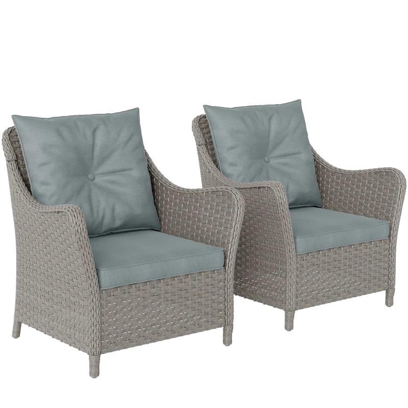 Rattan Garden Chairs Set of 2 with Cushions and Armrests for Outdoor Relaxation