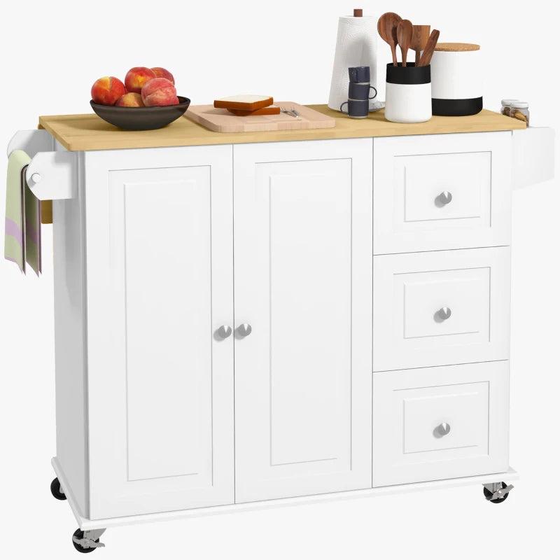 Rolling Kitchen Island with Drop Leaf and Storage Trolley on Wheels for Easy Mobility