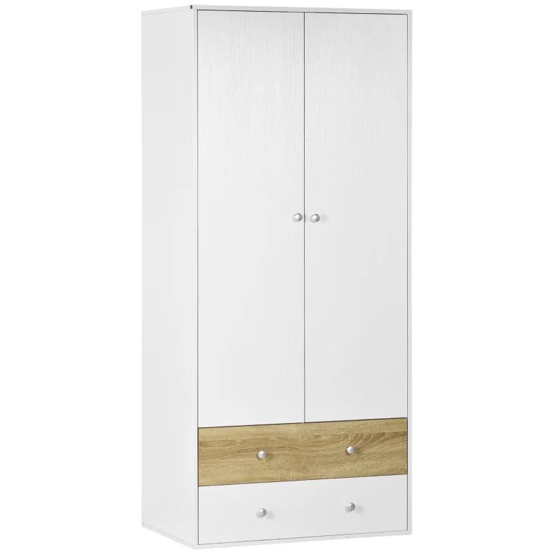 Stylish 2-Door Wardrobe with Drawers and Hanging Rod for Bedroom Storage Solutions