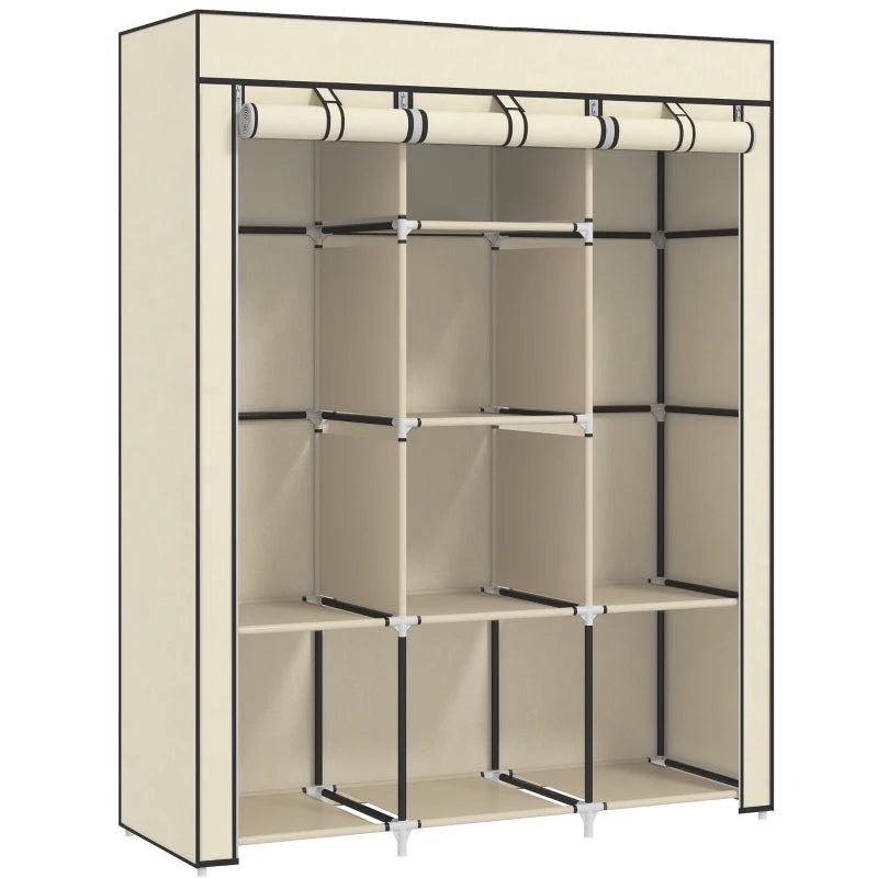 Stylish Cream White Fabric Wardrobe with Rails and Shelves for Organized Storage