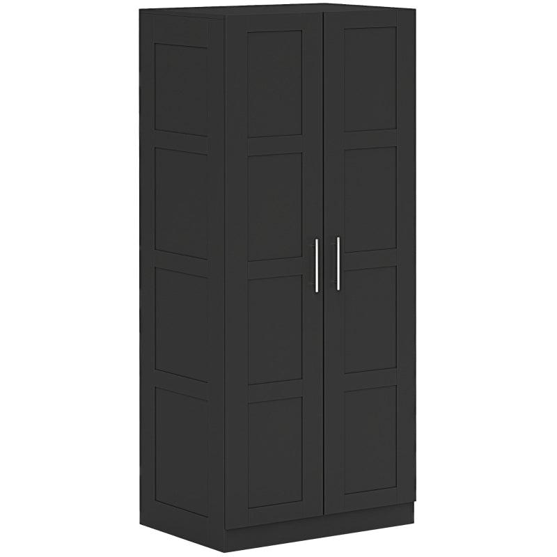 Stylish Double Panel Door Wardrobe with Shelves for Modern Home Storage Black
