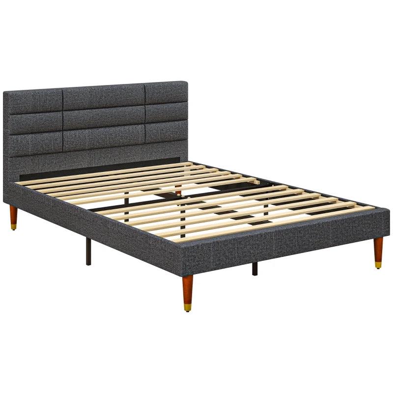 Stylish Grey Upholstered Double Bed Frame with Slats 136cm Wide 196cm Long 87cm High