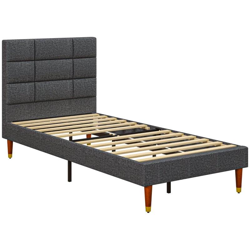 Stylish Grey Upholstered Single Bed Frame with Slats 161x208x121cm for Modern Bedrooms