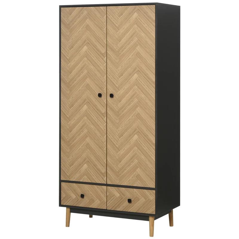 Stylish Modern Wardrobe Cabinet with Wood Grain Finish Shelf Hanging Rod and Drawers 90x50x190cm