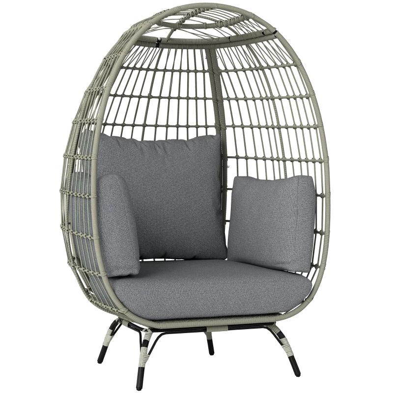 Stylish Rattan Egg Chair with Cushions and Pillows in Charcoal Grey for Outdoor Relaxation