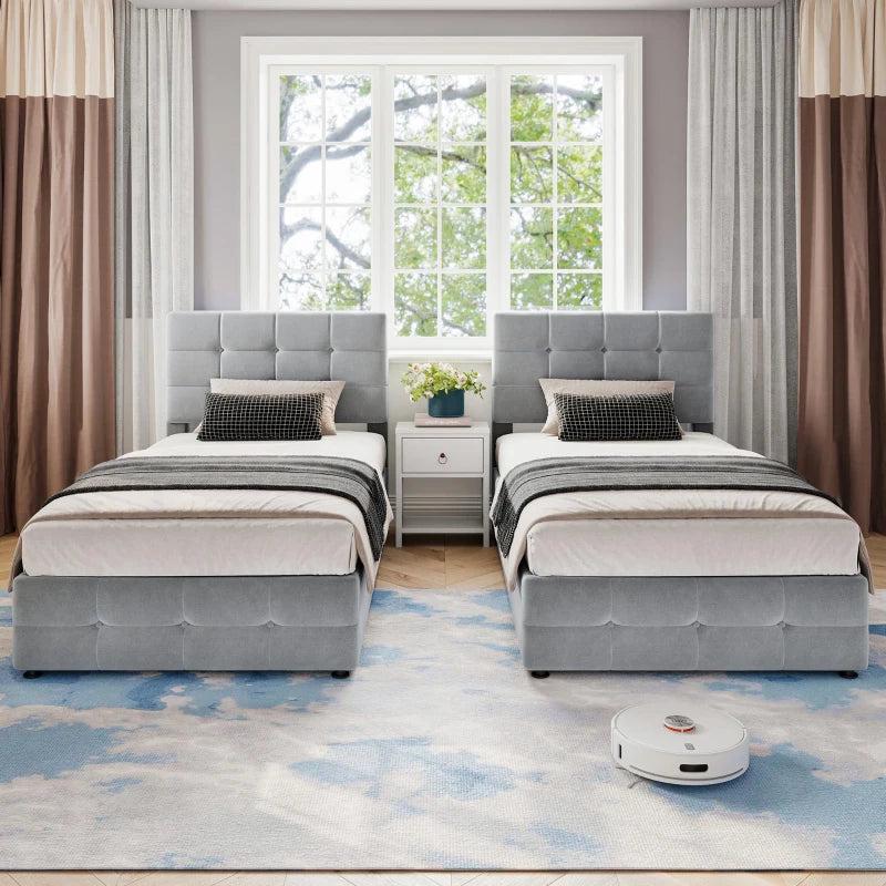 Velvet Upholstered Double Bed with Hydraulic Lift Storage Iron Frame Grey 197x181x105 cm