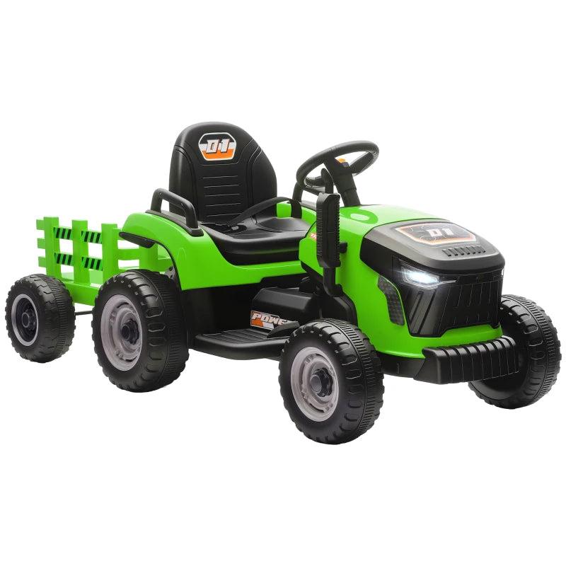 12V Kids Ride on Tractor with Trailer Remote Control Music for Ages 3-8 Green