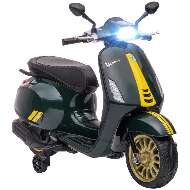 12V Licensed Kids Electric Vespa Motorbike with Music Headlights FM Radio for Ages 3-6 Green