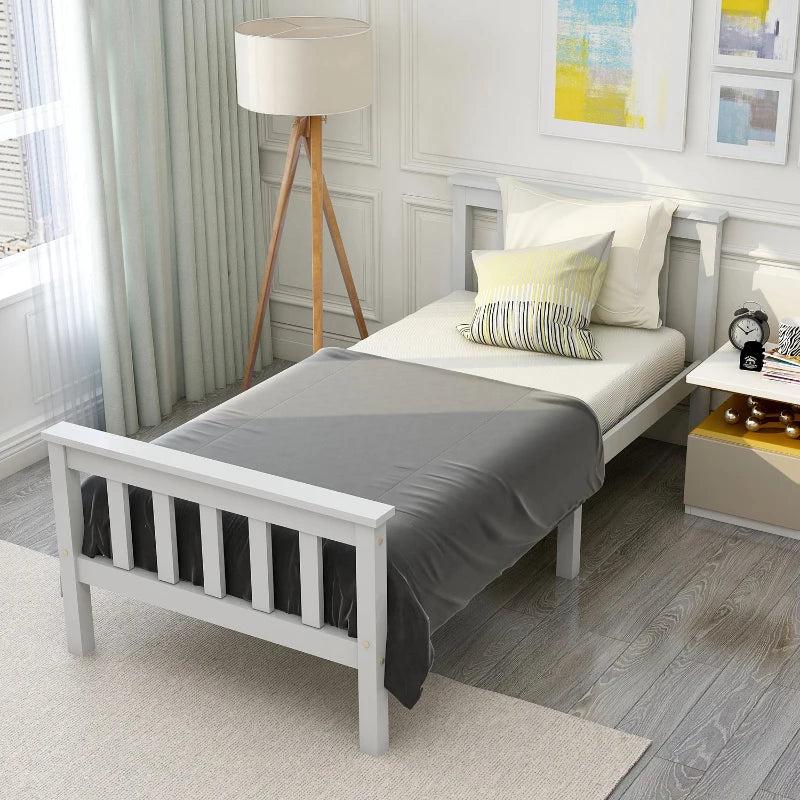 3ft Wooden Single Bed with Headboard & Footboard - Durable White Frame, 190x90 cm, Perfect for Kids & Guest Rooms