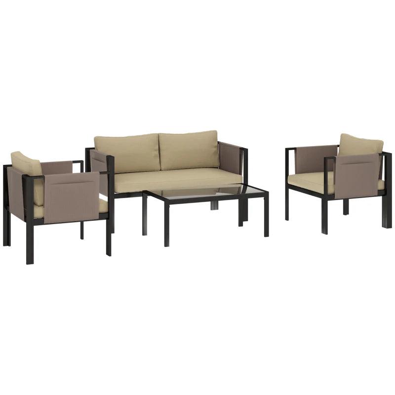 4 Piece Metal Garden Furniture Set with Glass Table and Cushions for Outdoor Relaxation