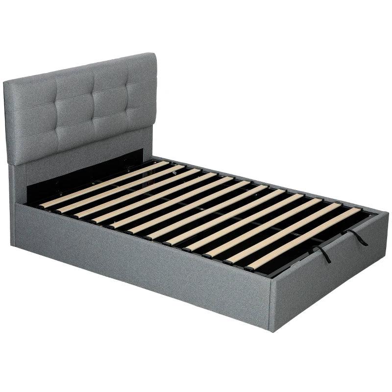 4ft6 Double Ottoman Bed with Gas Lift Storage - Stylish Grey Upholstered Design for Maximum Bedroom Storage