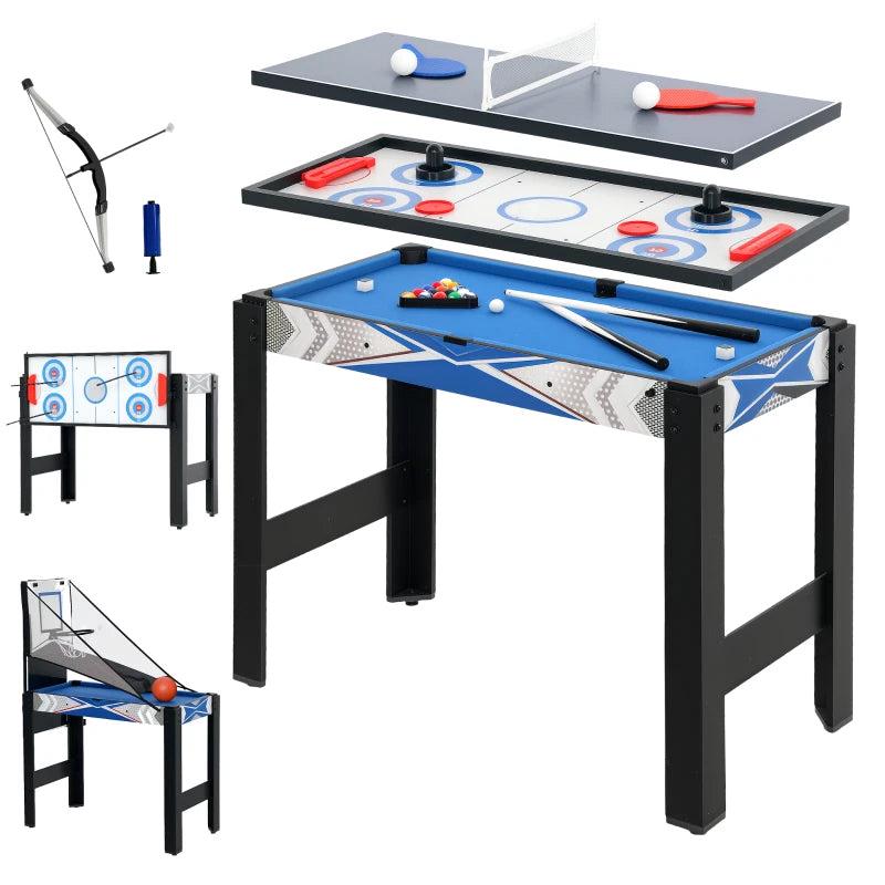5-in-1 Multi Games Table for Family Fun with Pool Table Tennis Basketball Hockey Archery Blue