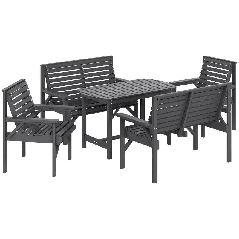 5 Piece Wooden Outdoor Dining Set for 6 with Umbrella Hole Grey Garden Furniture