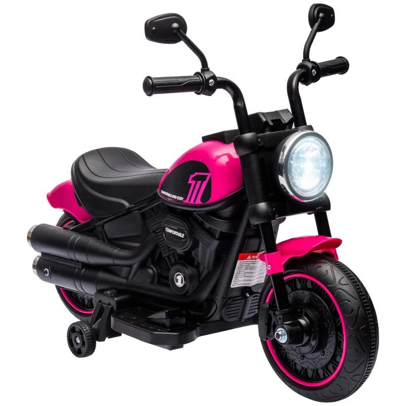 6V Electric Motorbike for Kids with Training Wheels and One-Button Start in Pink
