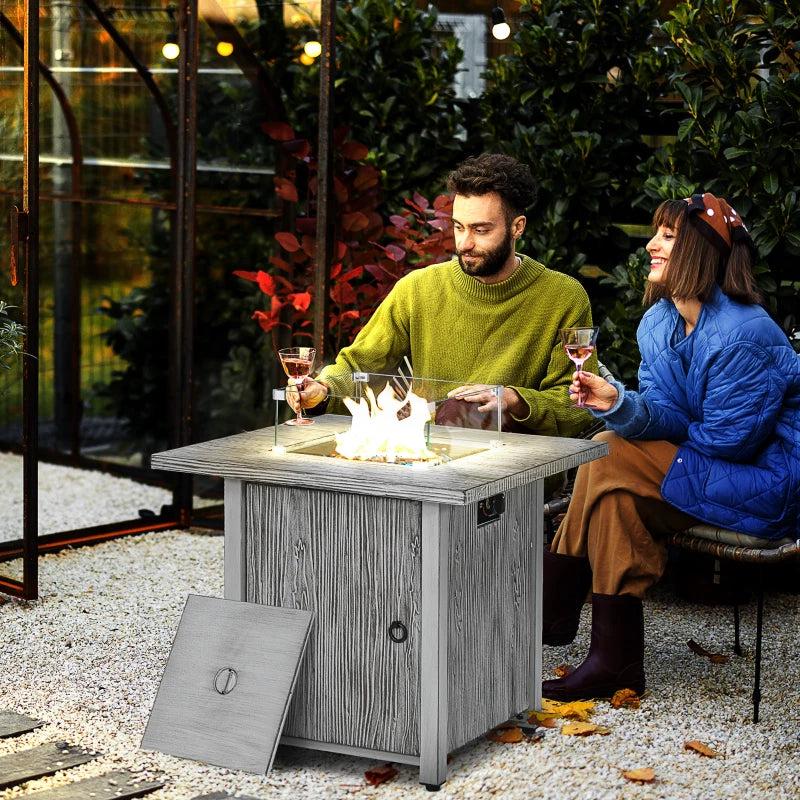 71cm 50,000 BTU Gas Fire Pit Table with Cover & Glass Screen - Stylish Grey Outdoor Heating Solution