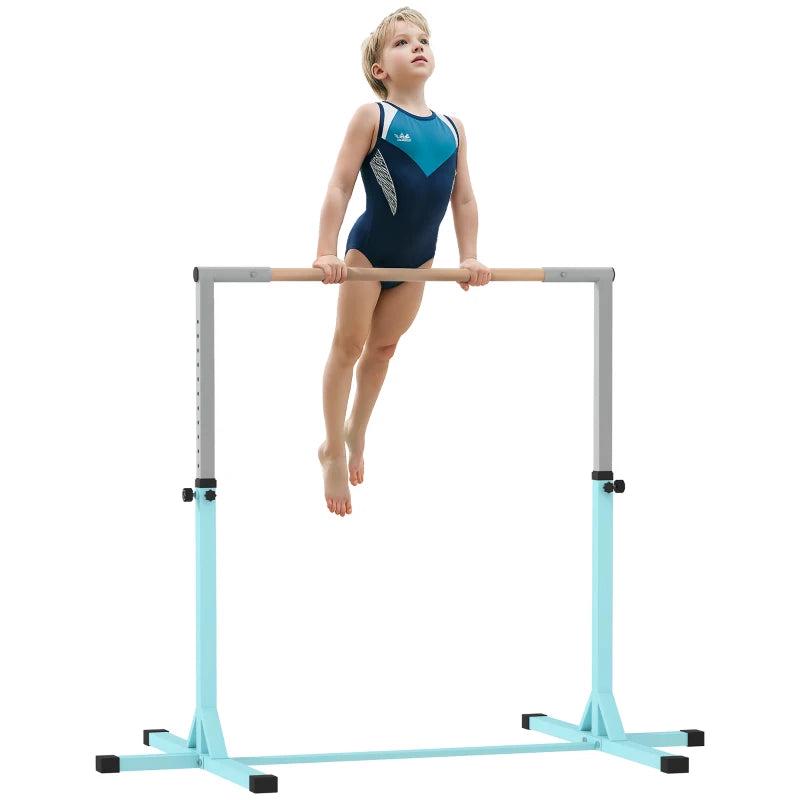 Adjustable Gymnastics Horizontal Bar for Kids Fitness Training Light Blue Junior High Bar