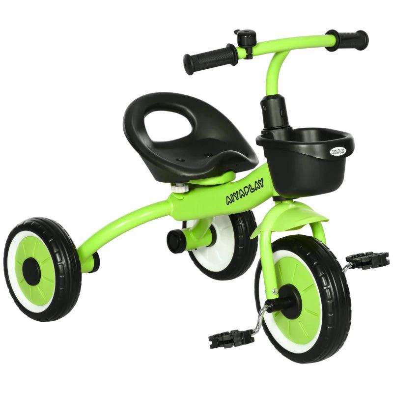 Adjustable Kids Tricycle with Basket and Bell for Ages 2-5 Years Green
