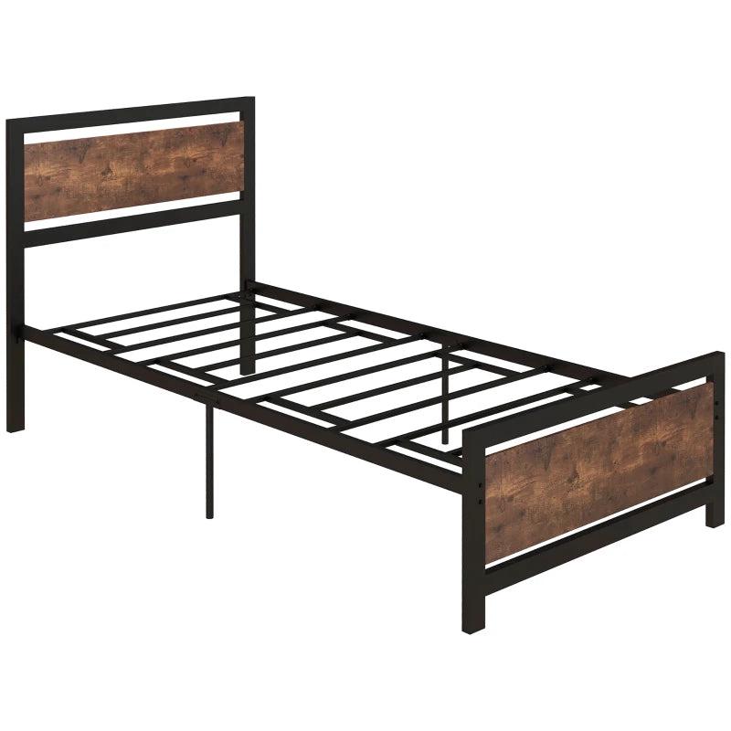 Single Size Metal Bed Frame with Headboard & Footboard - Sturdy Slat Support, Underbed Storage, Ideal Bedroom Furniture for Adults