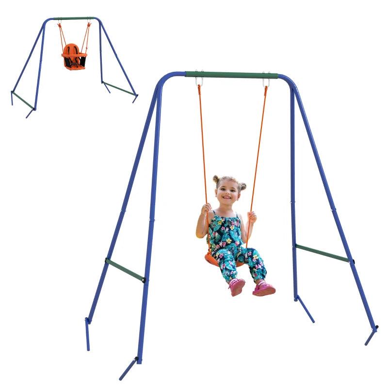 Two-In-One Toddler Garden Swing with Comfortable Seat and Safety Belt in Orange and Blue