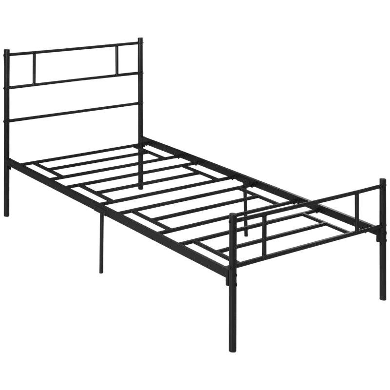 Unique Black Metal Bed Frame with Headboard & Footboard - Solid Slat Support & Underbed Storage - Stylish Bedroom Furniture