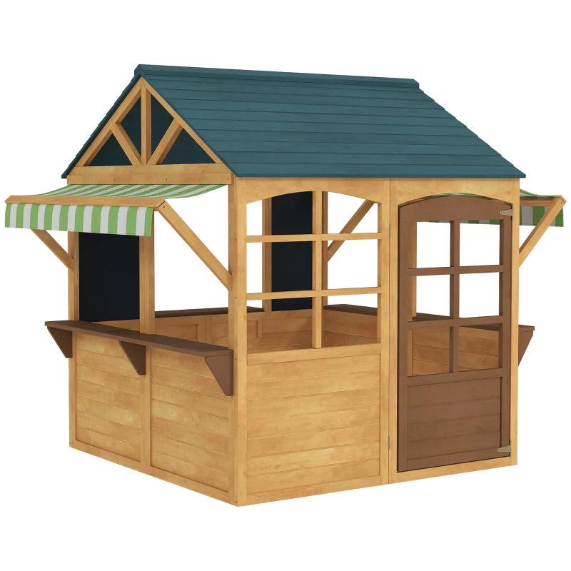 Wooden Playhouse for Kids with Foldable Design Windows Working Door and Service Stations