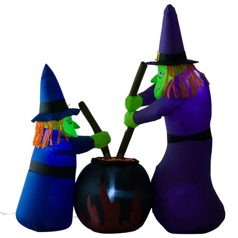 1.8m Inflatable Halloween Lawn Decoration - LED Witches & Black Cauldron Outdoor Air Blown Holiday Decor