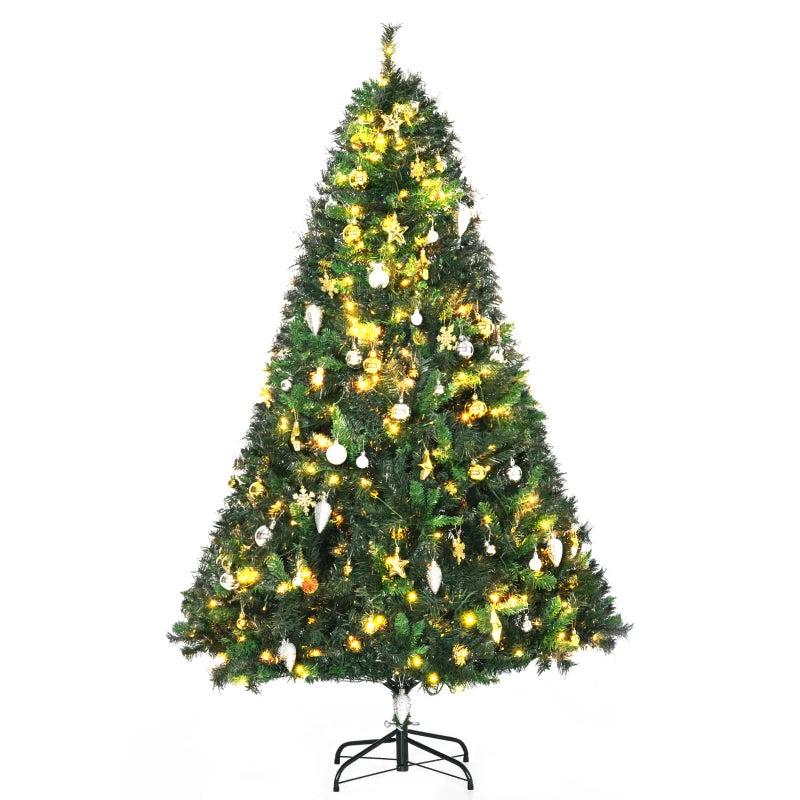 1.8m Pre-Lit Artificial Christmas Tree with 200 LED Lights, Decorative Balls & Metal Stand - Perfect Holiday Dcor