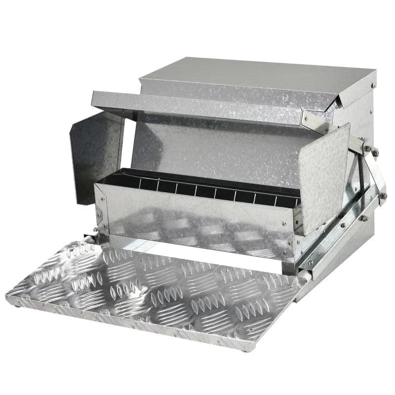 11.5KG Automatic Chicken Feeder - Rat Proof Treadle Design, Self-Opening, Durable Galvanized Steel & Aluminium Construction