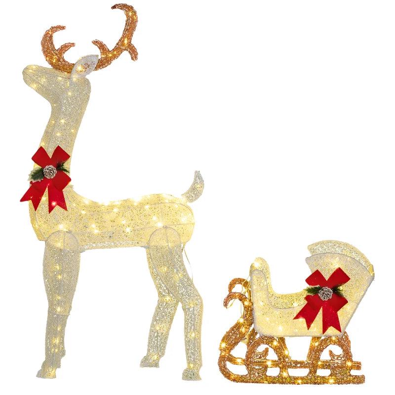 170 LED Light Reindeer and Sleigh Christmas Decoration - Festive Outdoor Holiday Display for Home and Garden