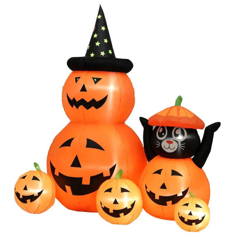 180 cm Halloween Inflatable Pumpkin & Cat with LED Lights - Self-Inflating Outdoor Decoration for Garden Party - Orange & Black