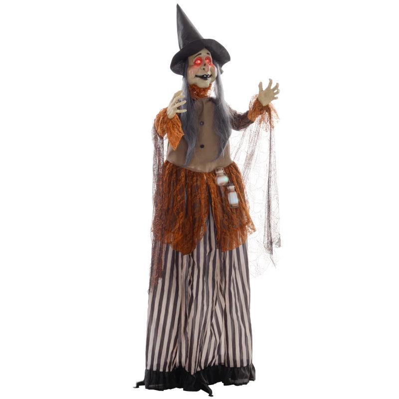 183 cm Life Size Animated Witch with Red Eyes - Scary Halloween Decoration, Sound Activated, Moving Arms & Head, Battery Operated