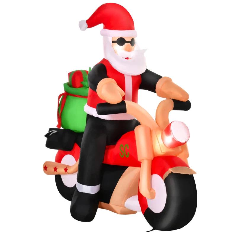 5.5ft Inflatable Santa Claus on Motorcycle - Christmas Blow Up Yard Decoration for Festive Garden Dcor