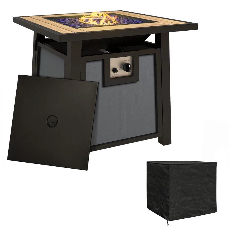 50,000 BTU Gas Fire Pit Table with Cover - 71x71cm Outdoor Patio Heater - Stylish Grey Design