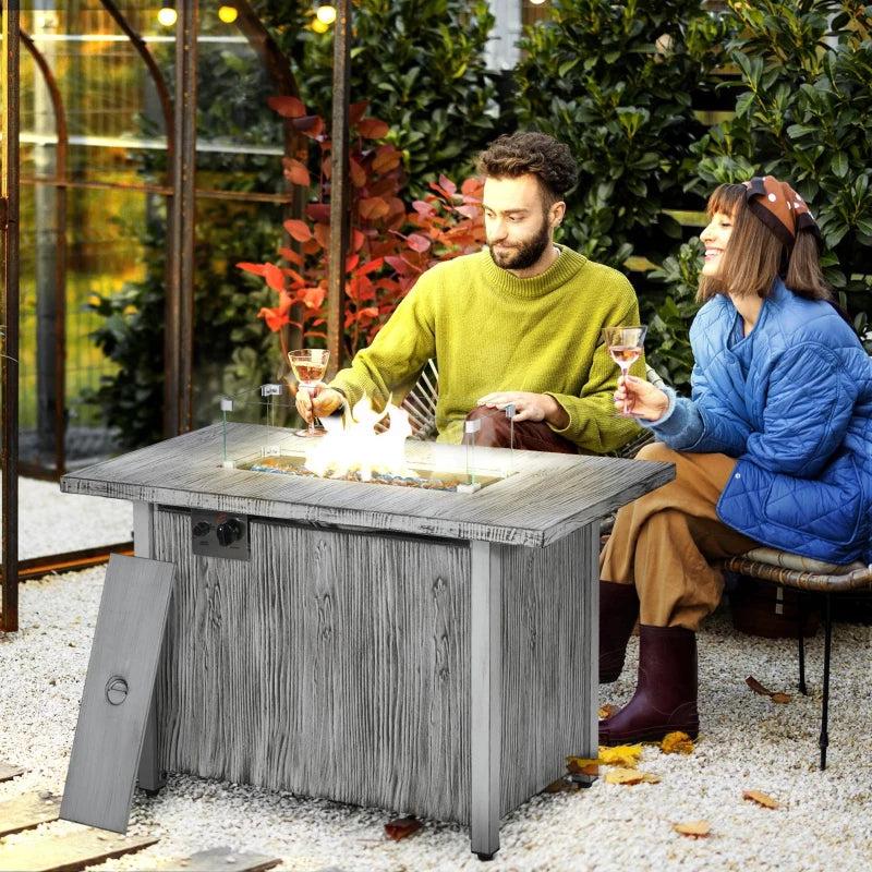 50,000 BTU Grey Gas Fire Pit Table with Cover & Glass Screen - Outdoor Heating Solution for Patios & Backyards