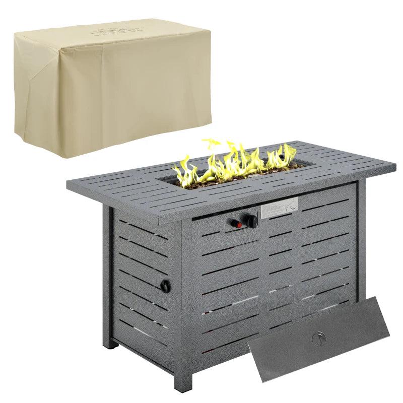 50000BTU Propane Gas Fire Pit Table - Smokeless Outdoor Patio Heater with Cover, Lava Rocks & Lid - 107cm Silver Grey