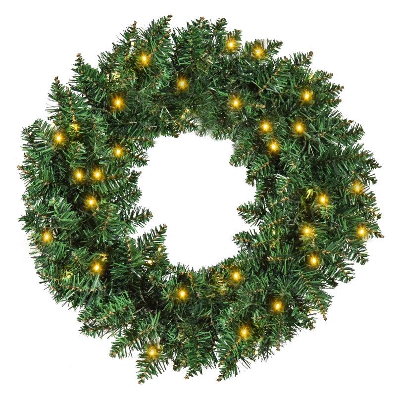 55CM Pre-lit Christmas Wreath with 50 Warm White LEDs - Perfect Artificial Door Decoration for Holiday Cheer