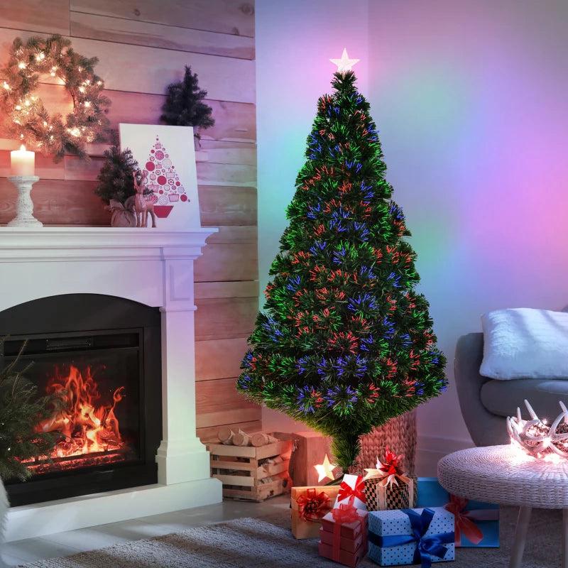 5FT Pre-Lit Fibre Optic Christmas Tree with Multi-Colour Lights & Tree Topper - Perfect Holiday Dcor for Xmas