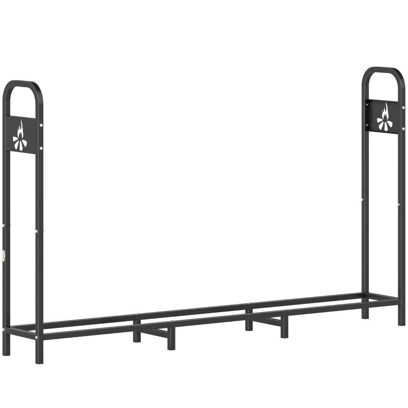 6.5 FT Heavy Duty Steel Firewood Log Rack - 300 kg Capacity Indoor/Outdoor Wood Storage with Decorative Bonfire Pattern