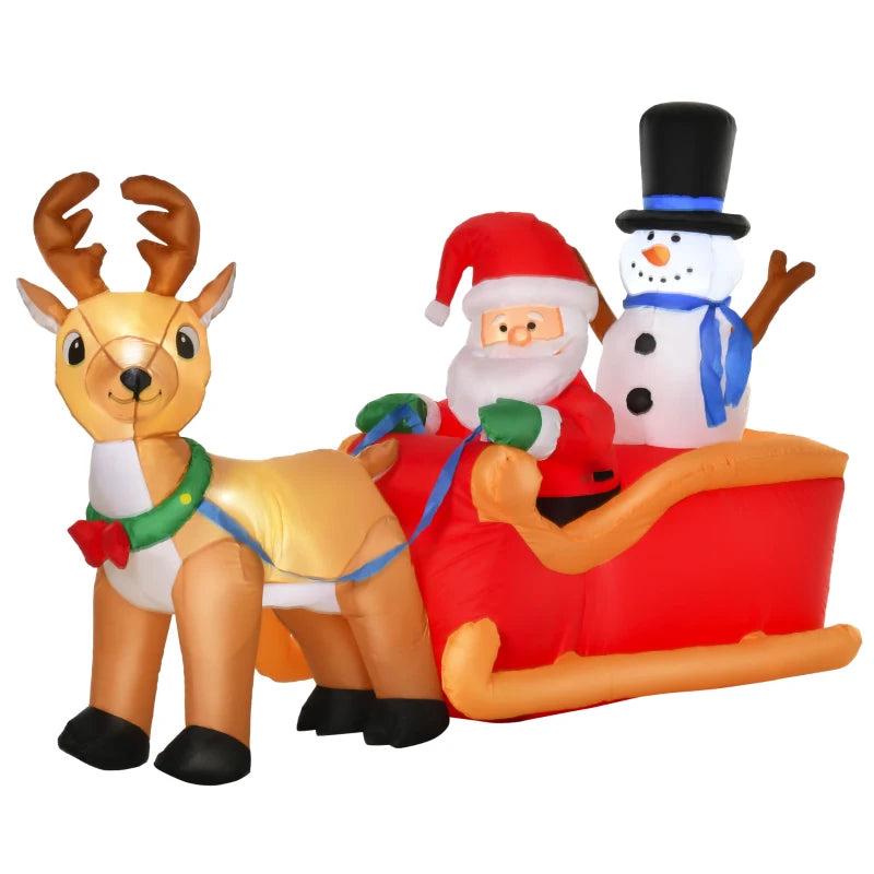 6.5ft Inflatable Santa Claus Sleigh with Reindeer - LED Lighted Christmas Decoration for Indoor Outdoor Garden Party