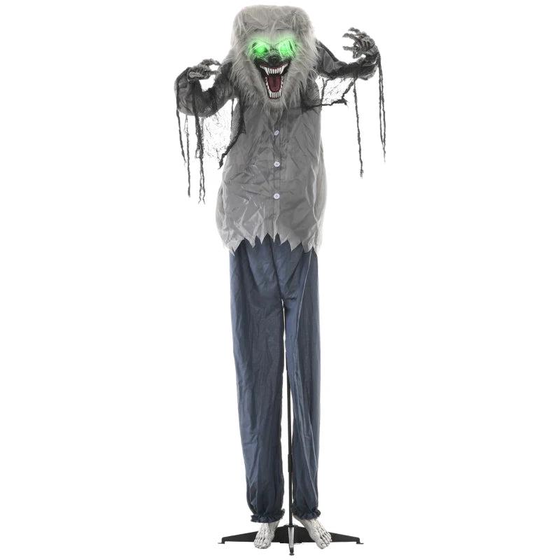 6'8" Skeleton Werewolf Halloween Animatronic with Glowing Eyes - Spooky Outdoor Decoration for Haunted House