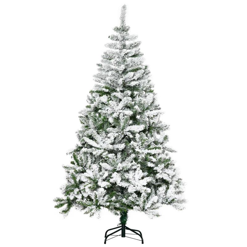 6 Ft Snow Flocked Artificial Christmas Tree - Realistic Pine with Auto Open & Steel Base - Festive Green Decor