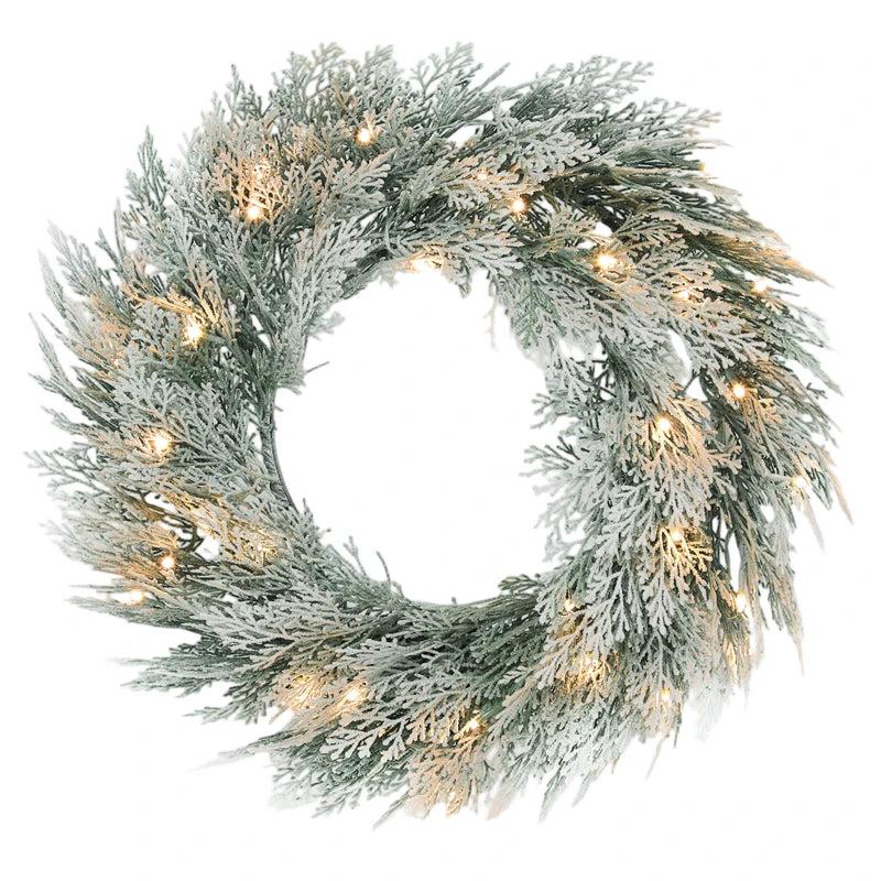 60cm Flocked Prelit Christmas Wreath - 24 Inch Holiday Decor for Festive Home Decoration